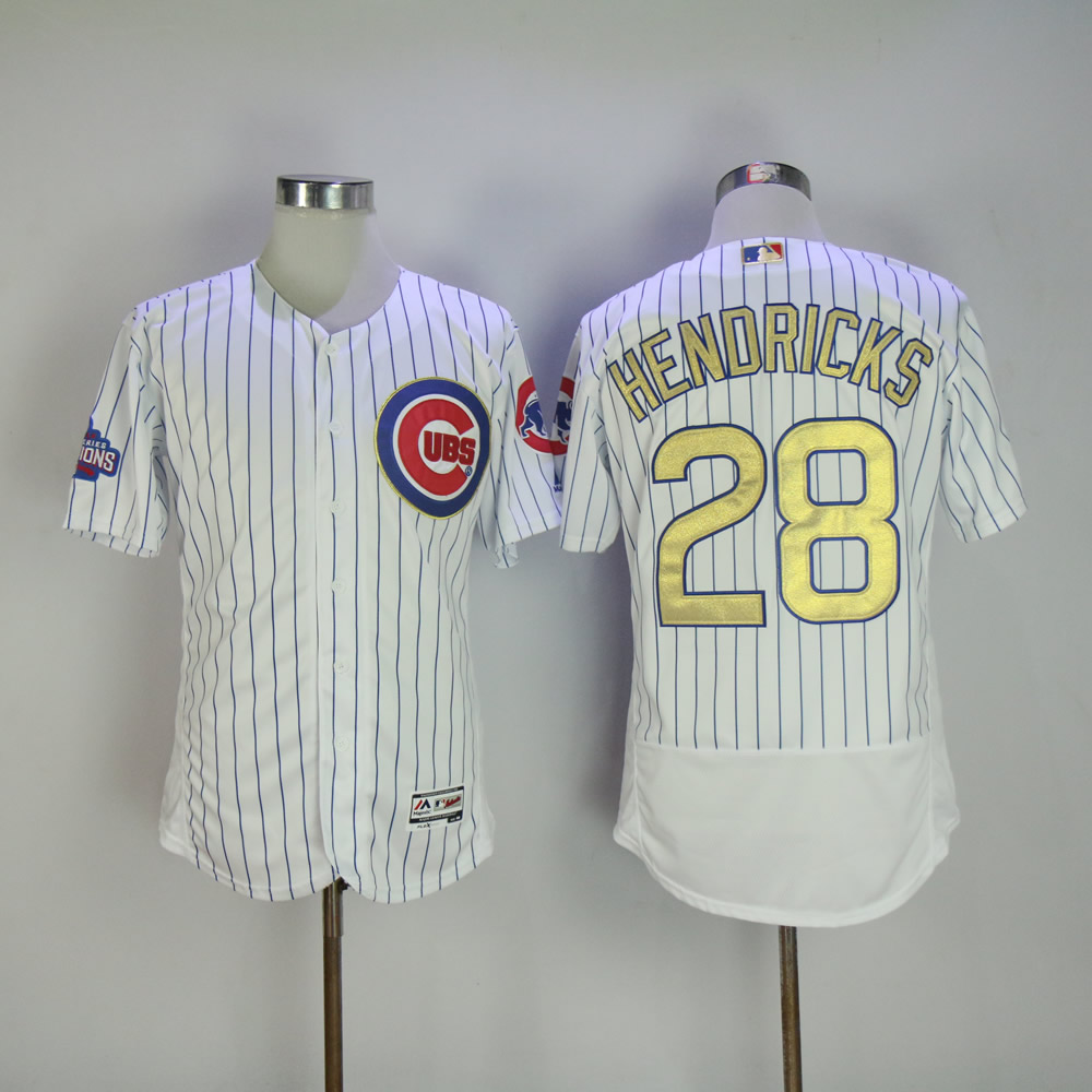 Men Chicago Cubs #28 Hendricks White Champion MLB Jerseys